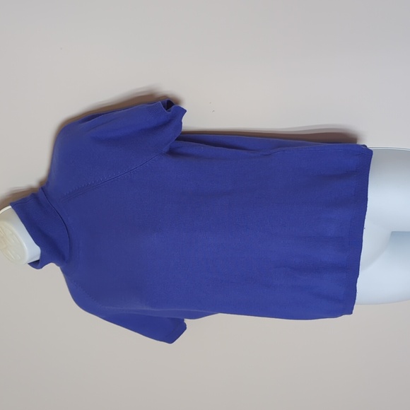 Petite Sophisticate Periwinkle Short Sleeve Turtleneck Blouse LARGE Silk Blend - Picture 3 of 10